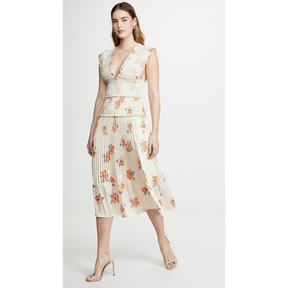 NICHOLAS Cross Front Smocked Dress in Orange Multi 2